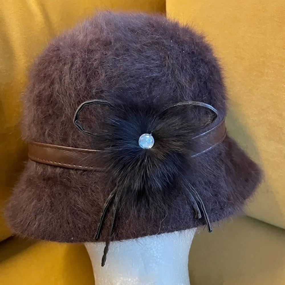 Vintage 90s Brown Angora Bucket Hat One Size